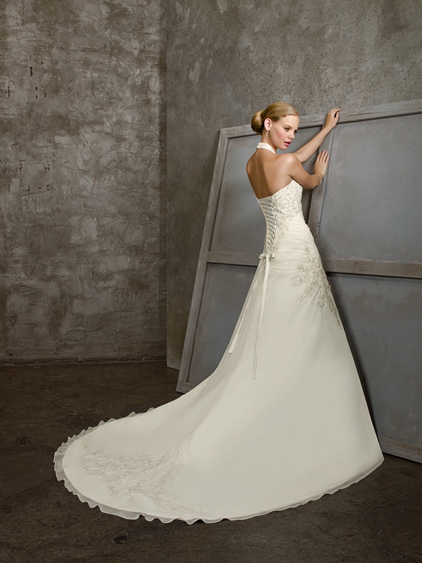 A-Line with Halter Neckline and Lace-Up Closure Wedding Dress