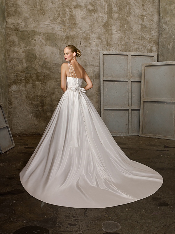 A-Line with Beaded Natural Waistline and One-Shoulder Elegant Wedding Dress
