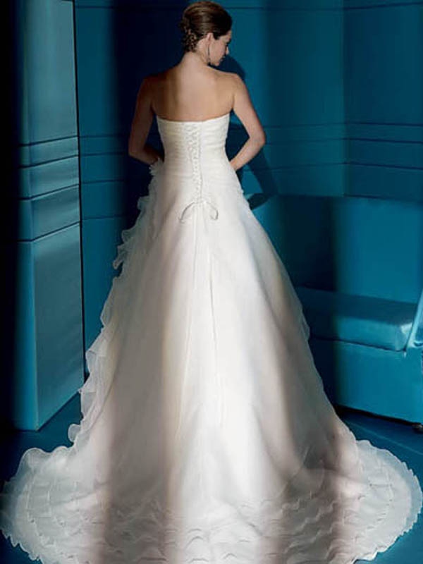 Stunning Strapless Organza Gown of Multi-Layers and Flowers