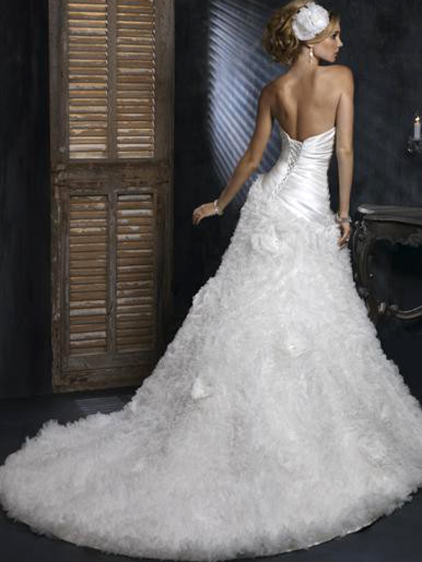 Luxury Satin And Organza Strapless Sweetheart A-Line Wedding Dress