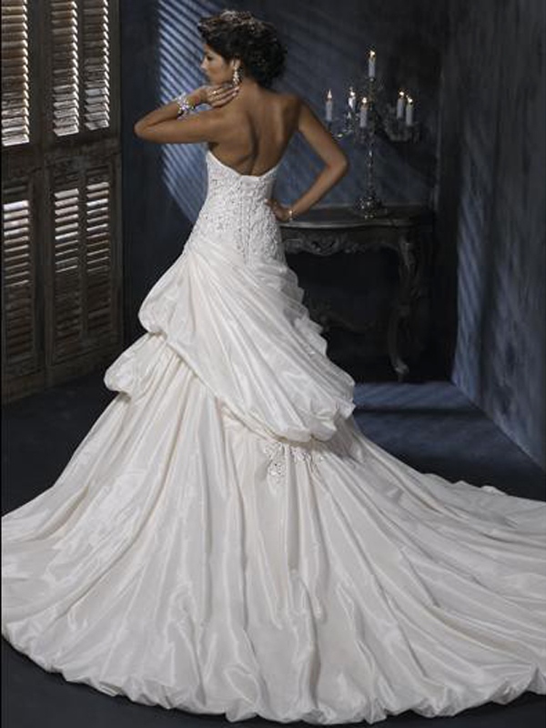 Strapless Taffeta A-Line Asymmetrical Pick Up Wedding Dress