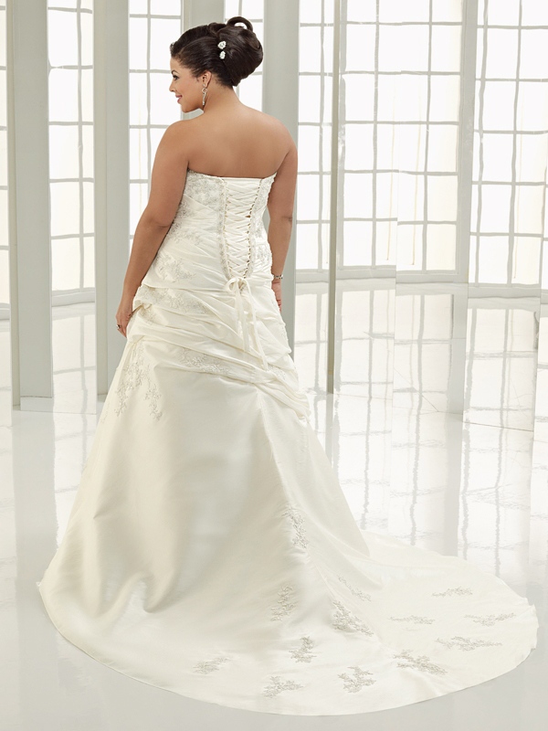A-Line with Embroidered Strapless Neckline And Shirring On Waistline Wedding Dress