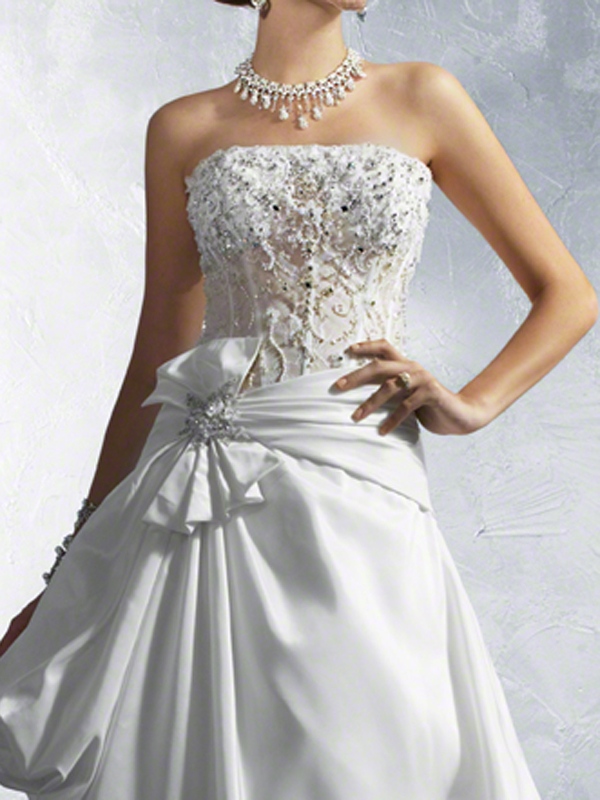 Embroidered Lace Princess Gown of Taffeta and Shirring
