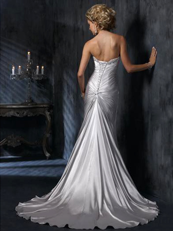 Silver A-Line Satin Strapless Wedding Dress