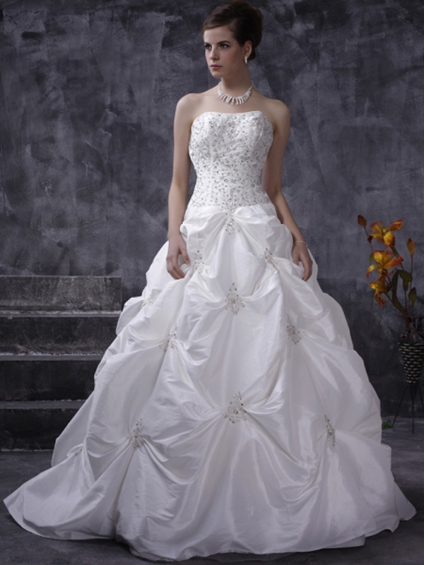 Fairytale Ball Gown Taffeta Dress of Pick-Up and Beading