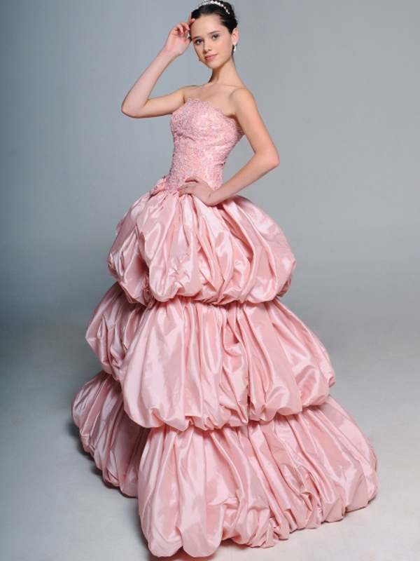 Romántico vestido rosa sin tirantes bola partida de bordado de tafetán de la boda