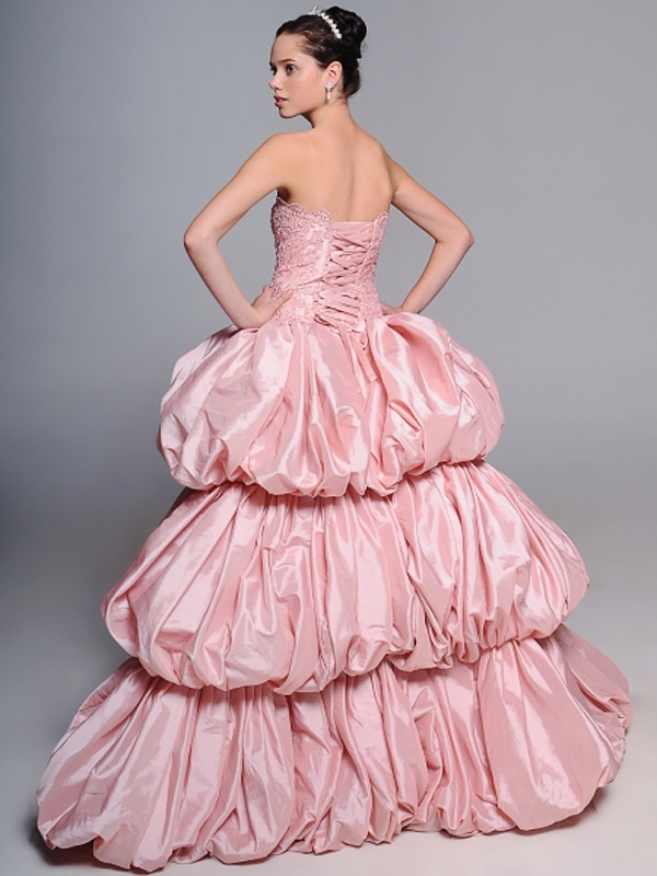 Romantic Pink Ball Gown Strapless Beading Embroidery Taffeta Wedding Dress