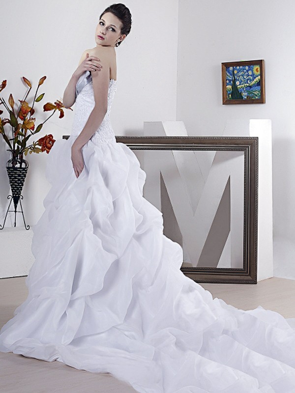 Шея без бретелек Аппликация из бисера атласная свадебное платье из органзы от бальное платье