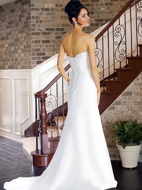 A-Line With Sexy Strapless Beaded Neckline Wedding Dress