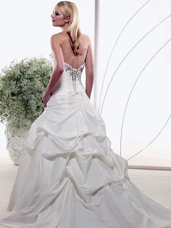 A-Line With Tight Beaded Neckline and Shirred Waistline Wedding Dress