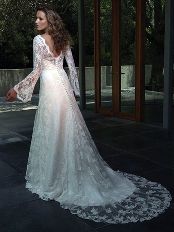 Glamorous Stringhe Wedding Gown Empire of Maniche lunghe
