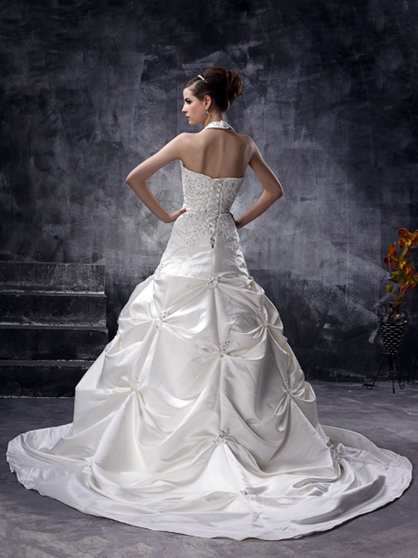 A-Line With Halter V-Neck Wedding Dress