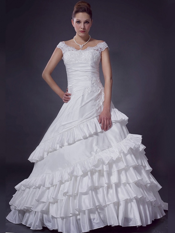 Ivory Ball Gown with Off-The-Shoulder Neckline Wedding Dress