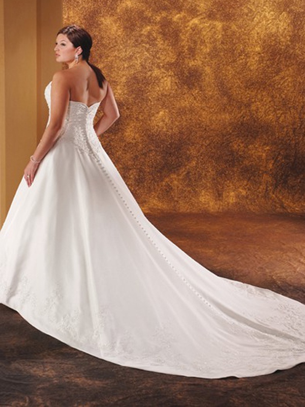 A-Line без бретелек бисероплетения и вышивки атласная свадебное платье