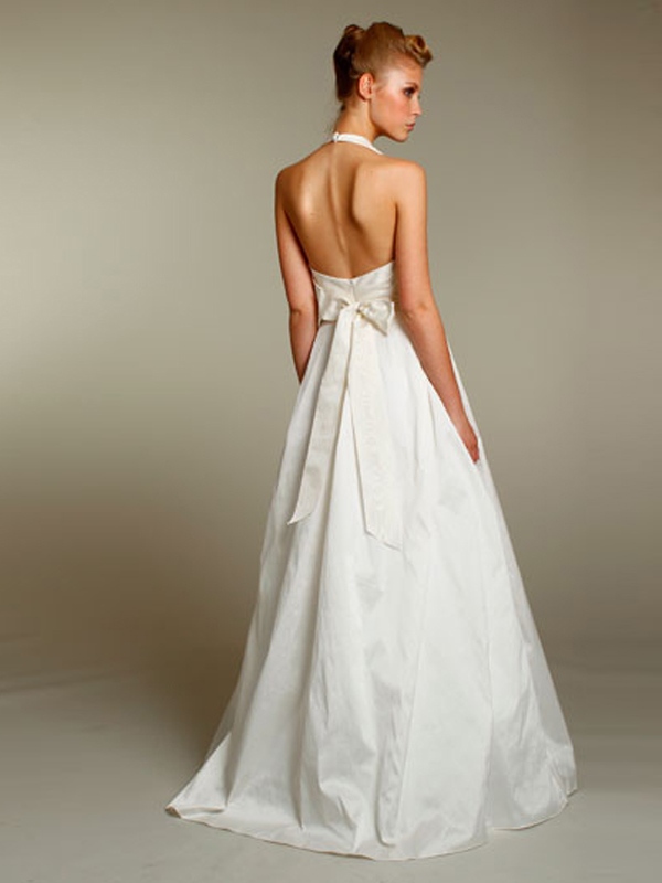 Weiß Halter Ausschnitt Natural Taille Kleid