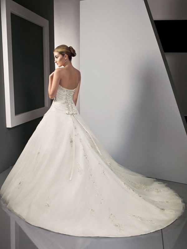 Fabulous A-Line Strapless Cathedral Train Satin Tulle Wedding Dress