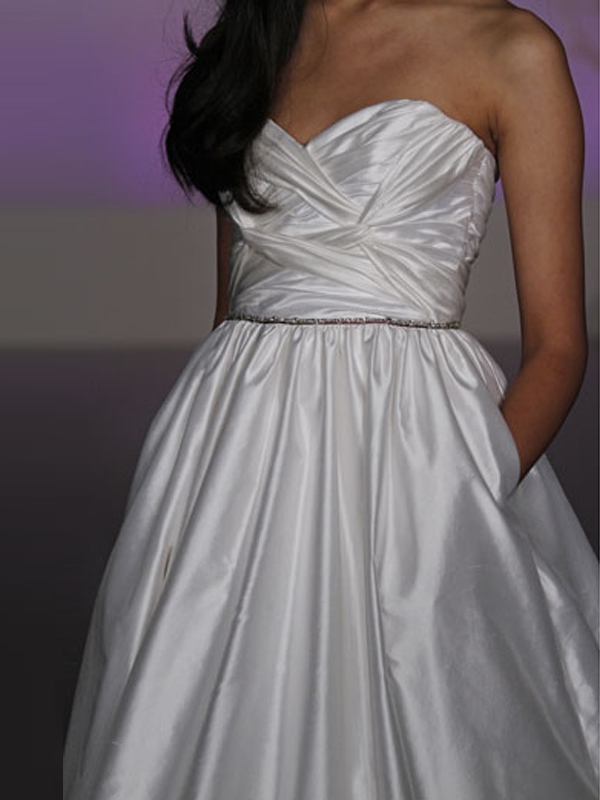 White Taffeta Strapless Bridal Gown in Floor-Length