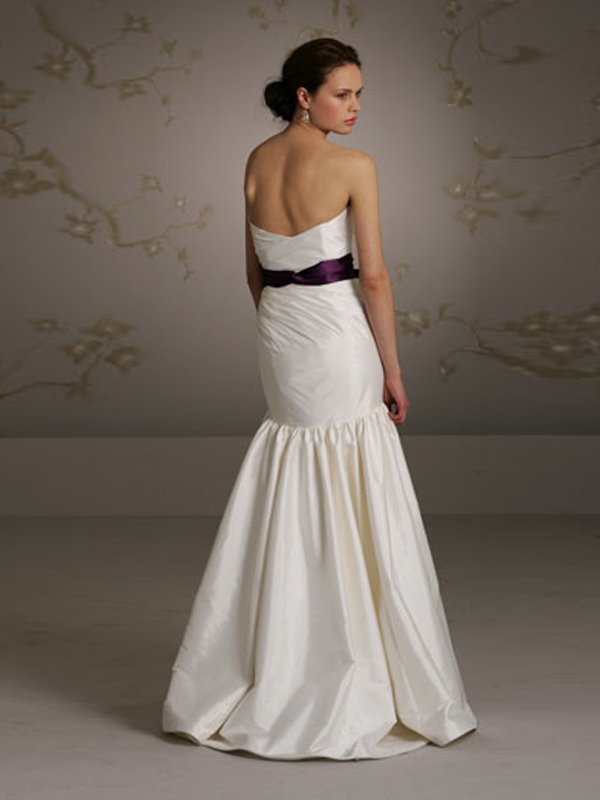 White Taffeta Strapless Modified A-Line Silhouette Bridal Gown