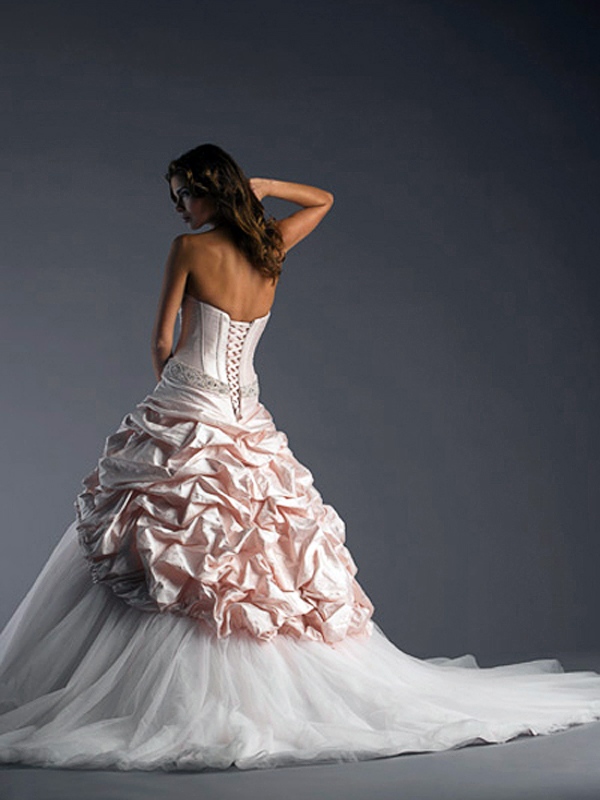 Unique Ball Gown Strapless Satin Organza Wedding Dress