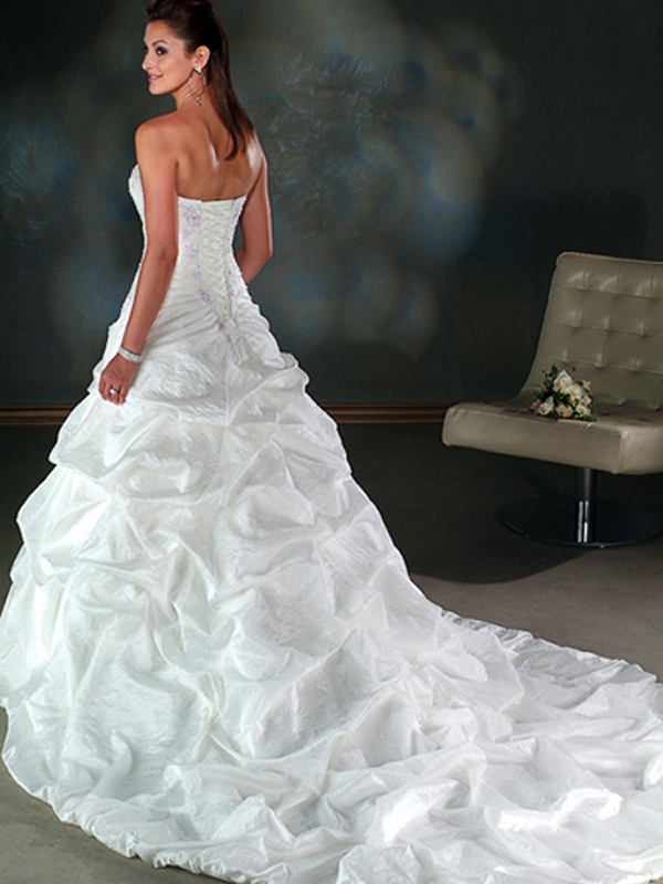 Eye-Catching A-Line Strapless Chapel Train Taffeta Wedding Dress
