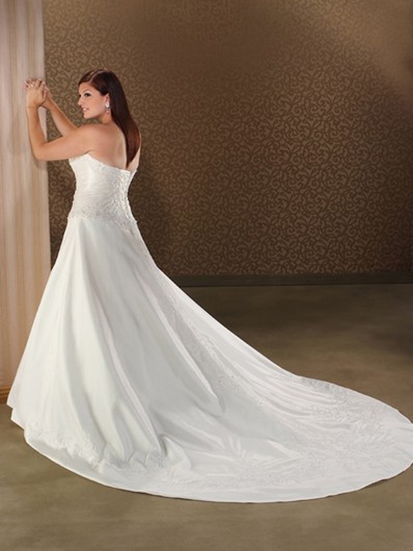 A-Line senza spalline beading Lace-Up Satin plus size abito da sposa