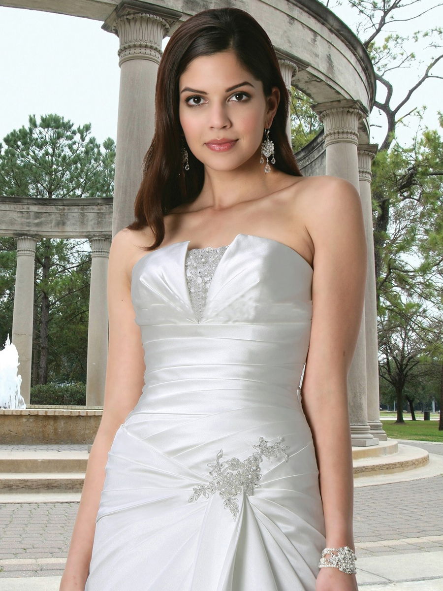 Satin A-Line Gown with A Strapless Neckline with V-Notch Wedding Dress