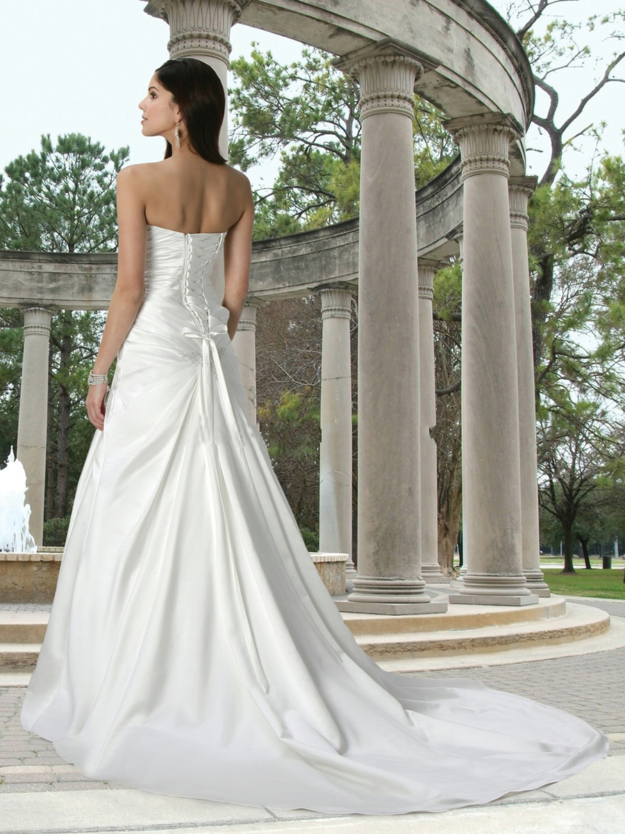 Satin A-Line Gown with A Strapless Neckline with V-Notch Wedding Dress