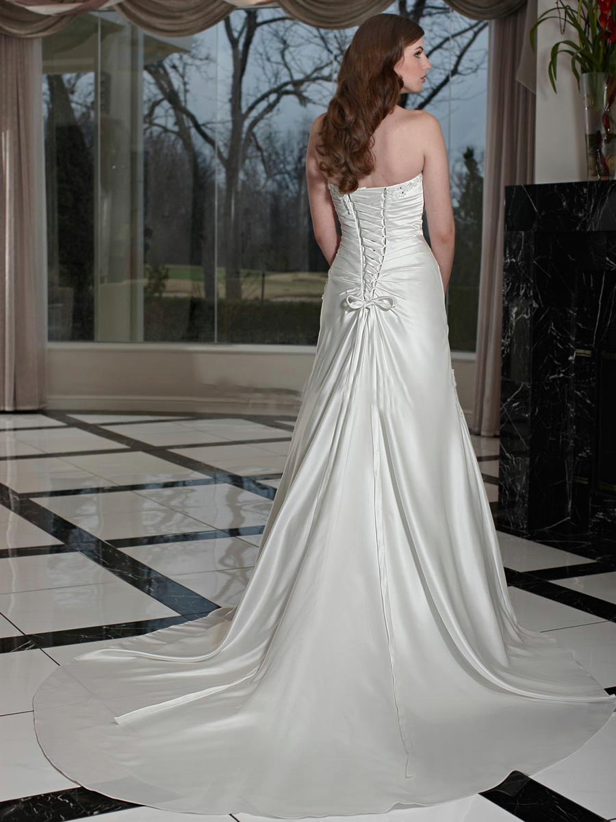 Soft Satin A-Line Gown with Straight Strapless Neckline Accented With Delicate Beading Dress
