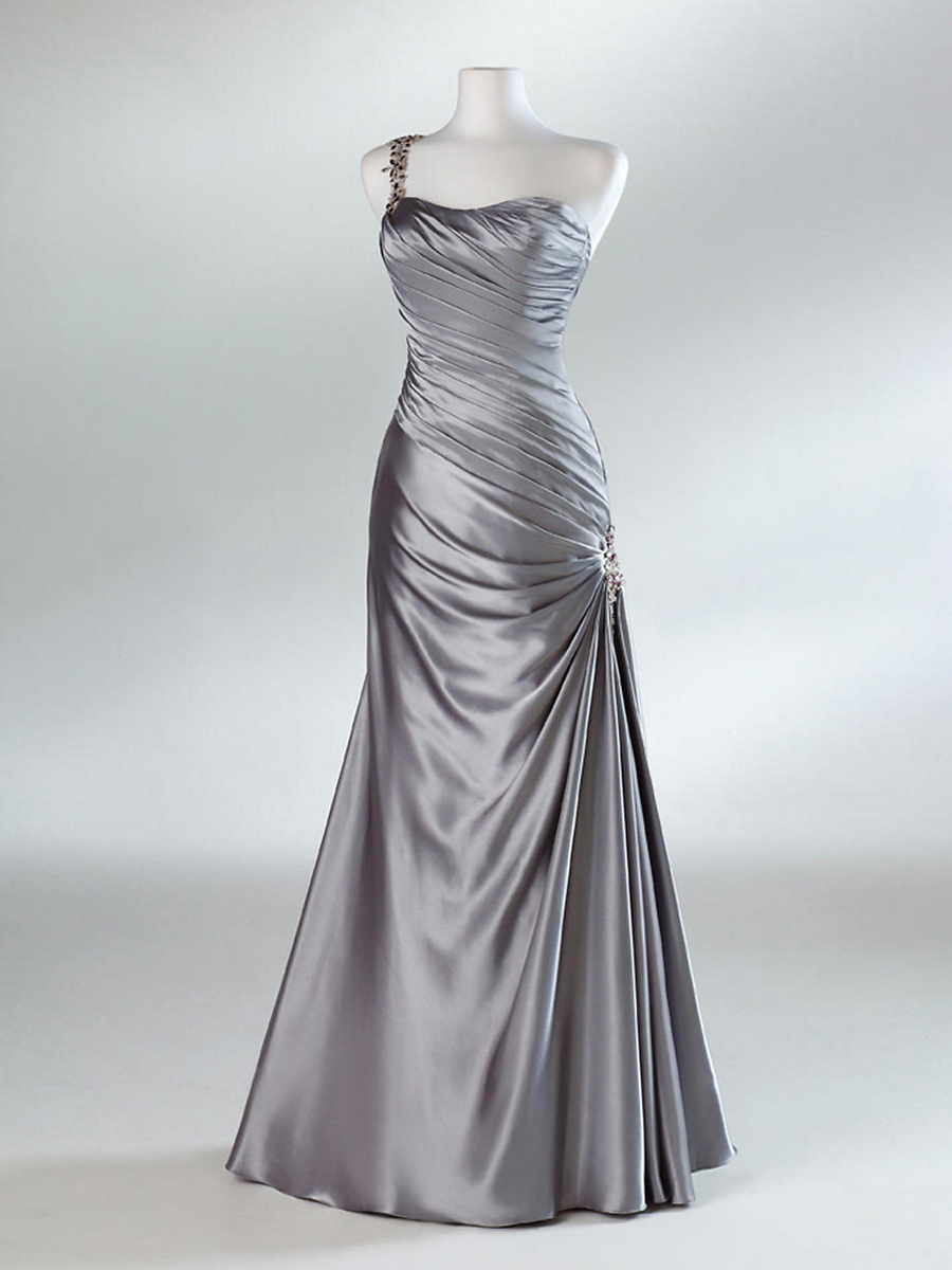 Purple Mermaid Taffeta Hunter Beaded One-Shoulder Sweetheart Sleeveless Floor-Length Evening Dress