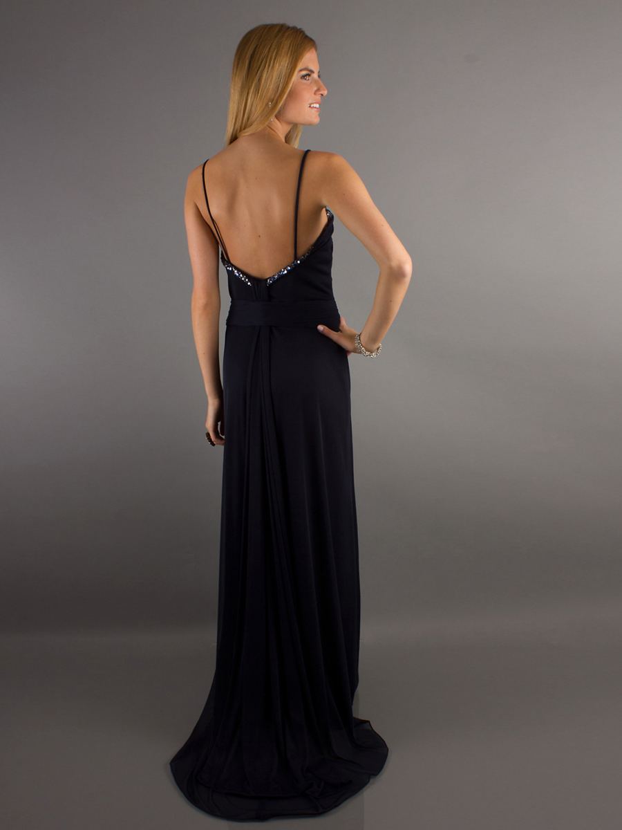 Dark Royal Blue Jersey Spaghetti Straps Jeweled Sweetheart Neckline Sleeveless Floor-Length Prom Dress