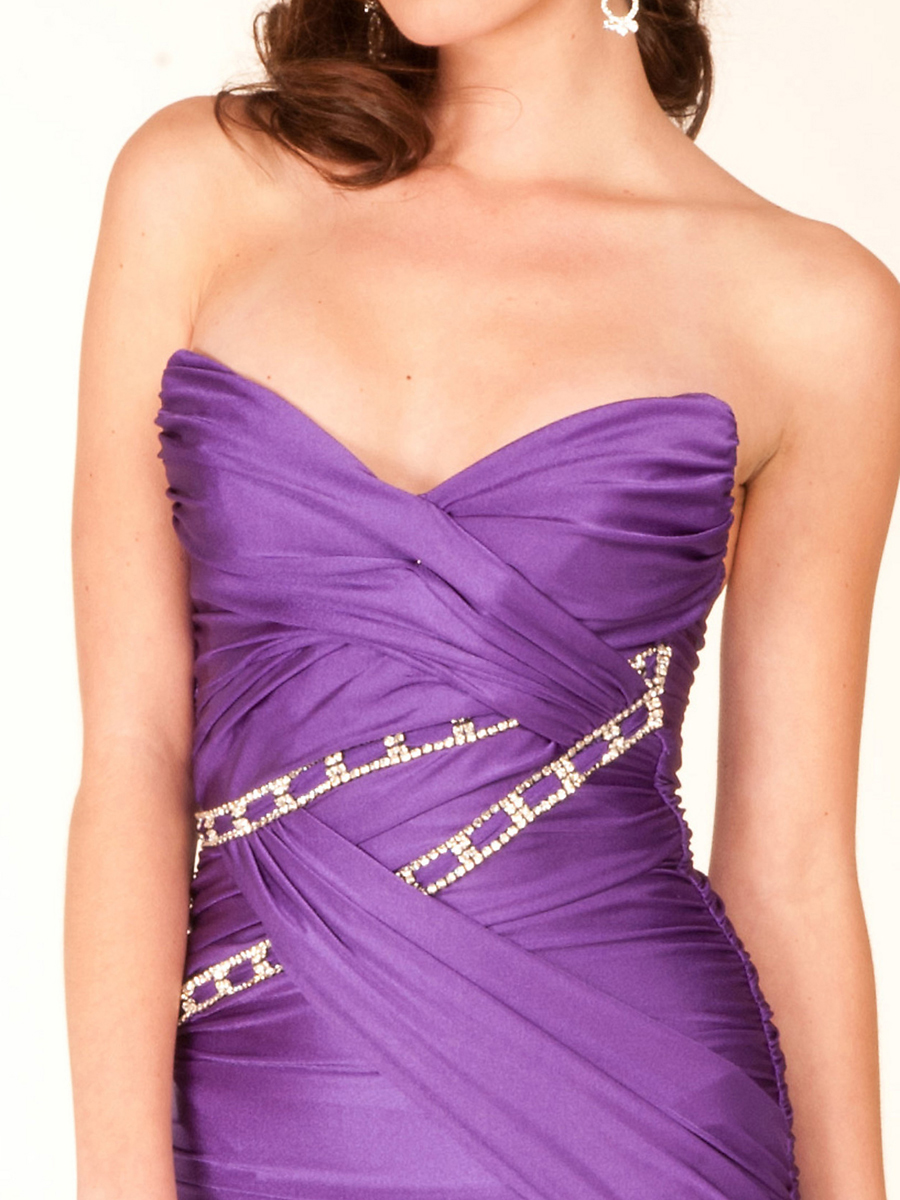 Satin Purple Strapless Sweetheart Neckline Sleeveless Floor-Length Bridesmaids Dress