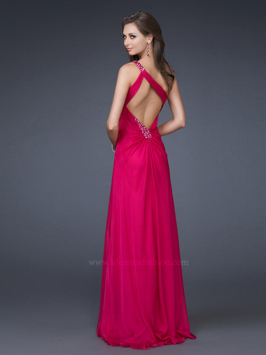 Fuchsia Chiffon One-Shoulder Sweetheart Neckline Sleeveless Floor-Length Evening Dress