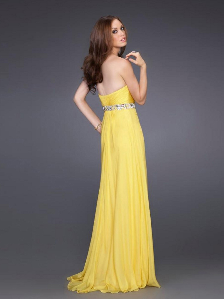 Chiffon Daffodil Strapless Sweetheart Neckline Sequined Waist Sleeveless Floor-Length Evening Dress