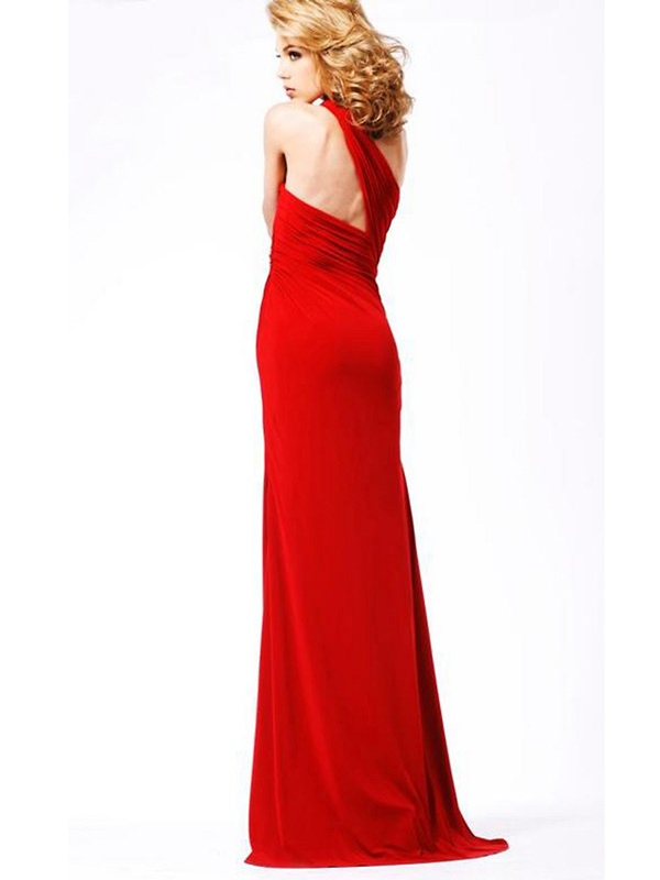 Roter Satin Asymmetrische Jeweled One-Shoulder-Ausschnitt ärmellos bodenlangen Abendkleid