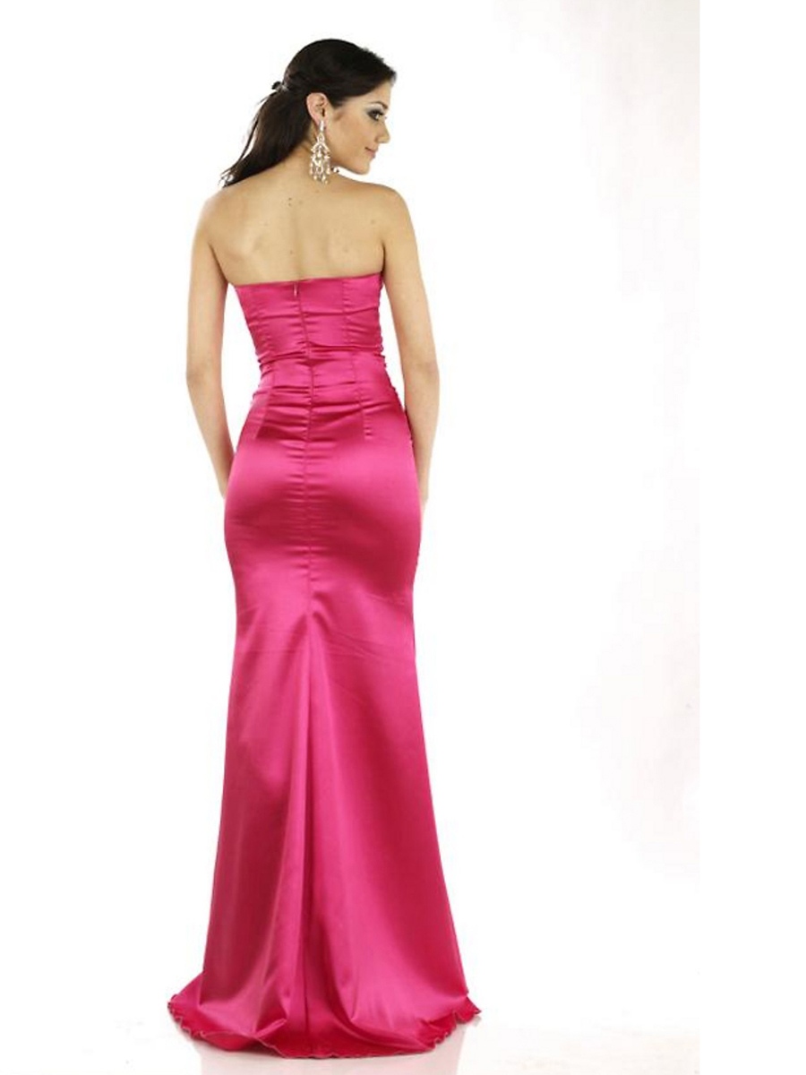 Satin Fuchsia Strapless Sweetheart Neckline Beaded Waist Sleeveless Floor-Length Bridesmaids Dress