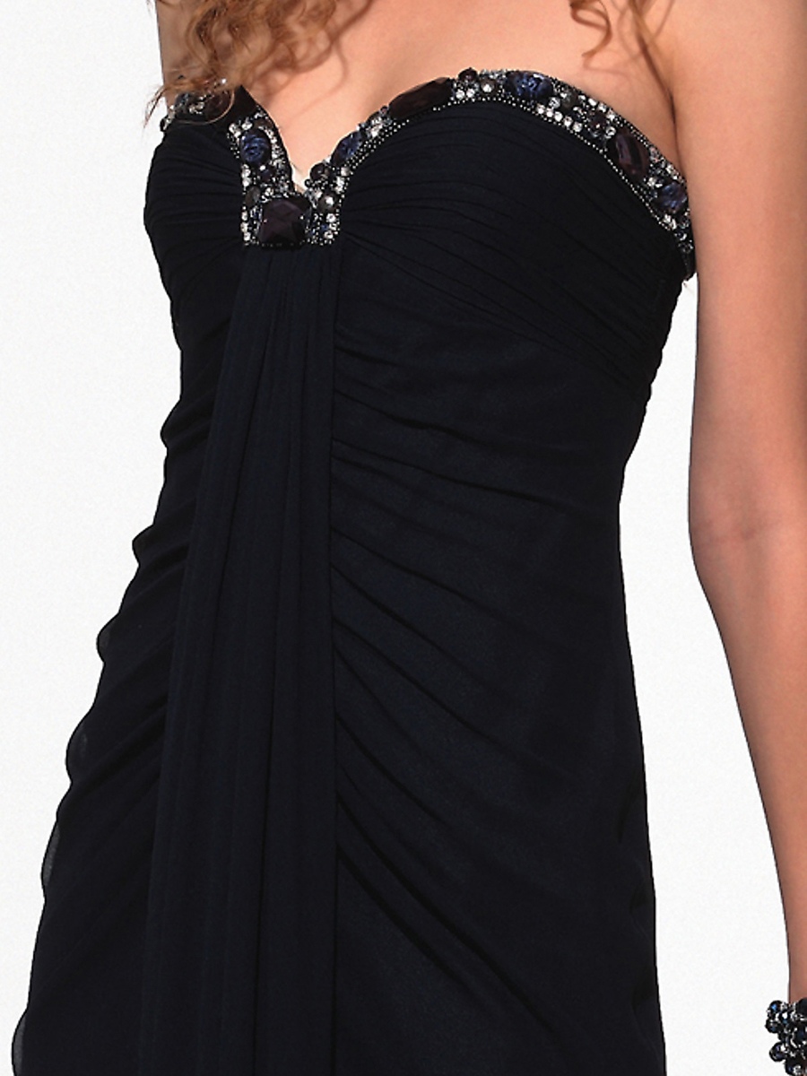 Schwarzer Chiffon mit Pailletten Trägerlos herzförmiger Ausschnitt ärmellos bodenlangen Abendkleid