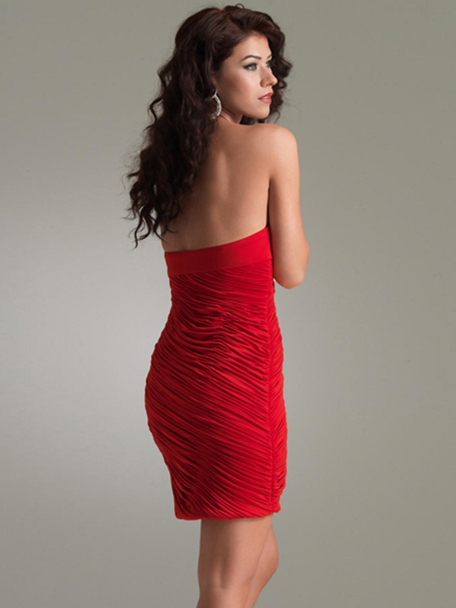 Short Strapless Sweetheart Sleeveless Sexy Ruched Cocktail Dress with Natural Waistline