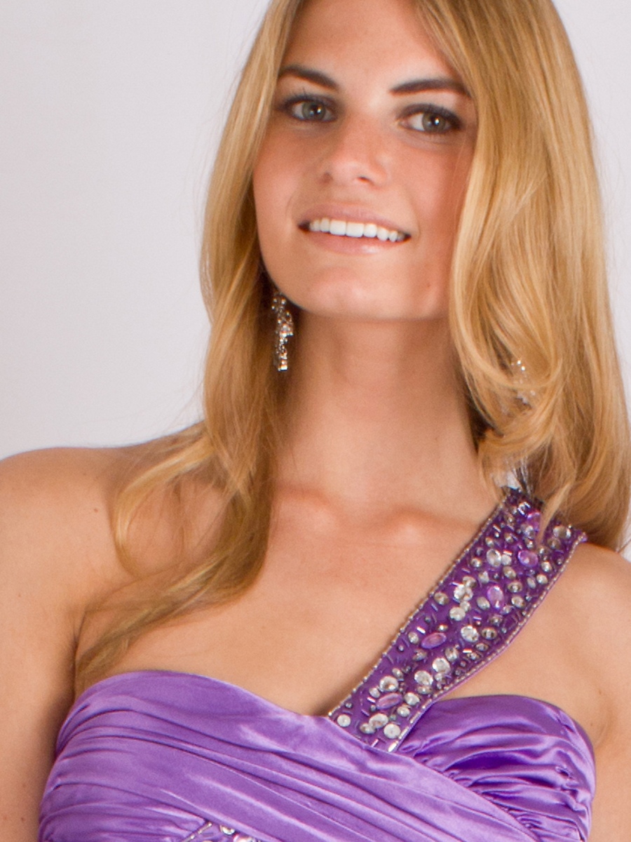 Purple One Shoulder Beaded Short Above Knee Dress with Fitted Waistline