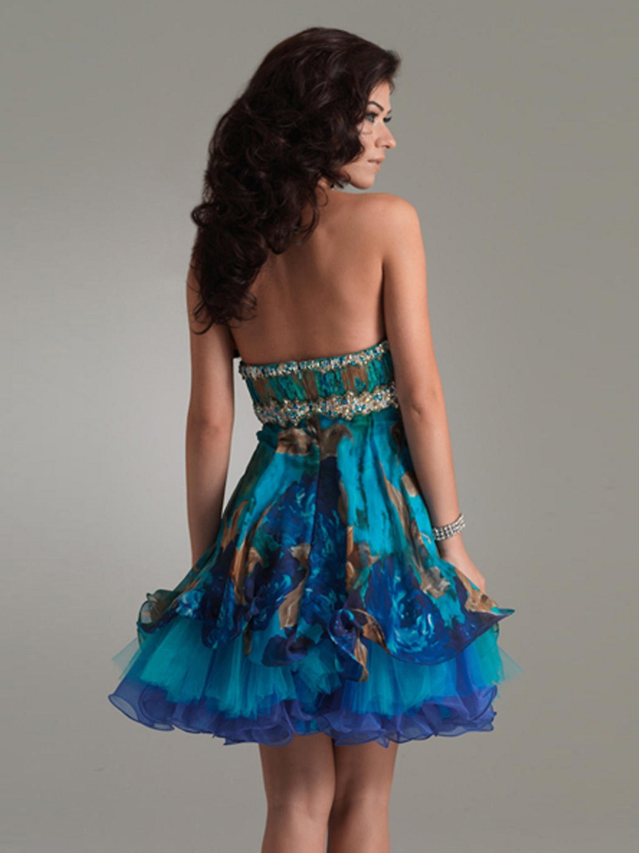 Chic Short Strapless Printed A-Line Dress with Empire Waistline Homecoming Dress