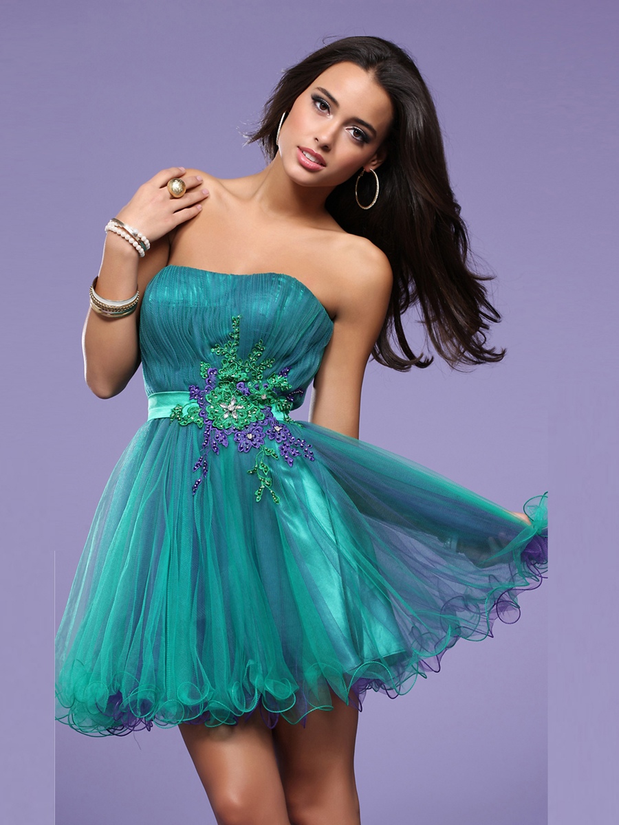 Unique Short Strapless Homecoming Dress with Natural Waistline