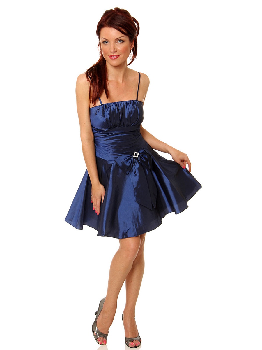 Dark Royal Blue Satin Spaghetti Straps Square Neckline Sleeveless Short Cocktail Dress