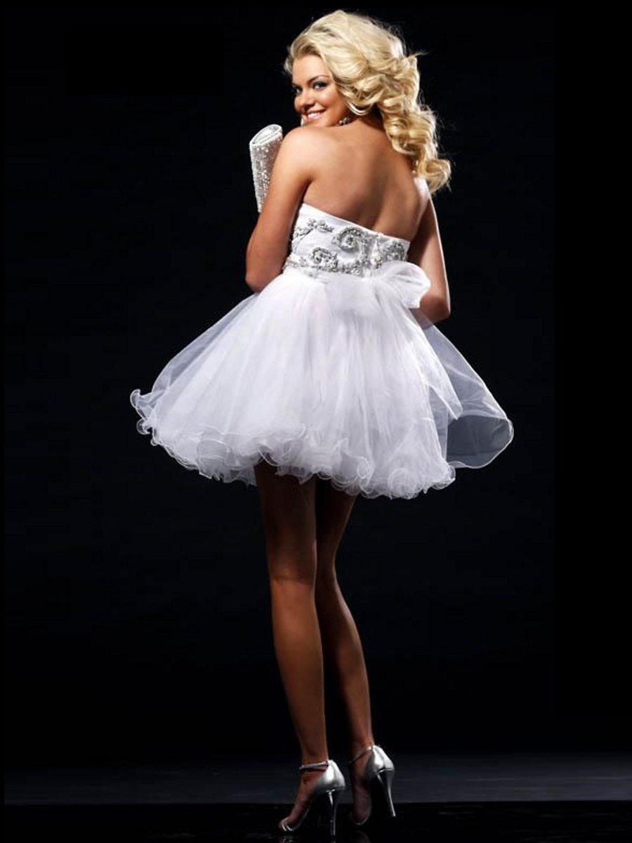 Chic Short Blue Jewel Encrusted Satin Bra with Empire Waist And Flirty Layers Of Tulle On The Mini Skirt Dress