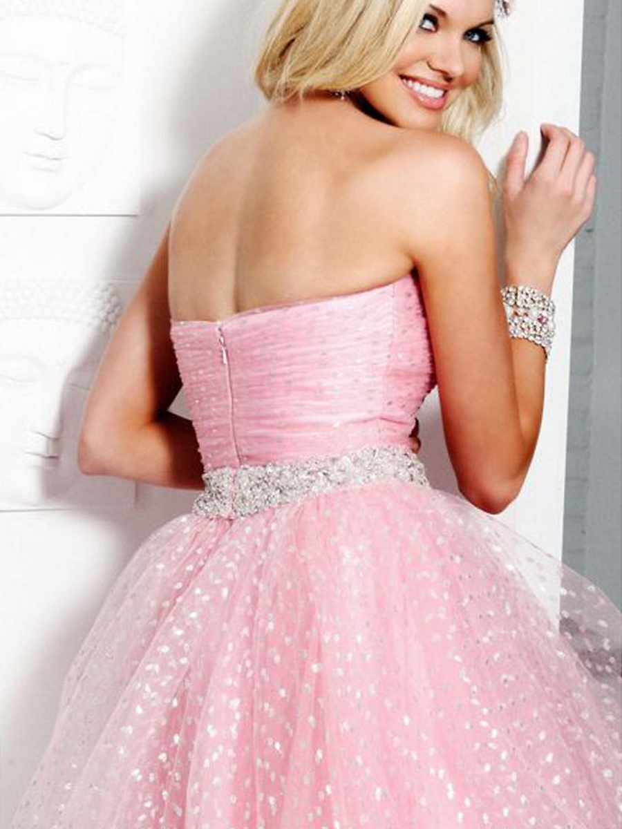 Chic Short Strapless Sweetheart  Pink Dress with Natural Waistline
