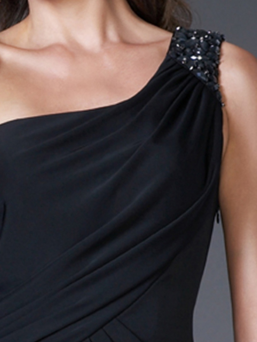 A-Line Black Satin Beaded One-Shoulder Neckline Sleeveless Short Homecoming Dress