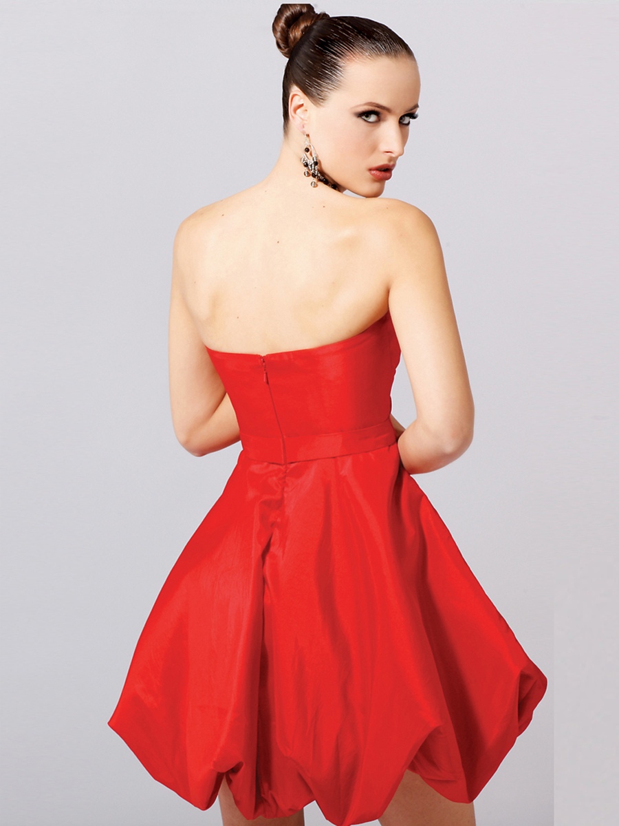 Chic Taft Gerade Zipper Kurze trägerlosen Kleid mit Red Balloon natürliche Taille