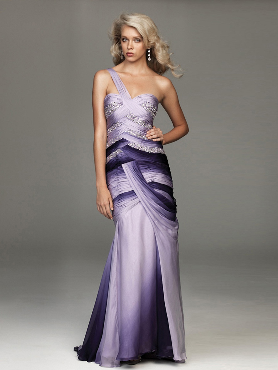 Mermaid Multi-Color Chiffon One-Shoulder Sweetheart Neckline Sleeveless Floor-Length Evening Dress
