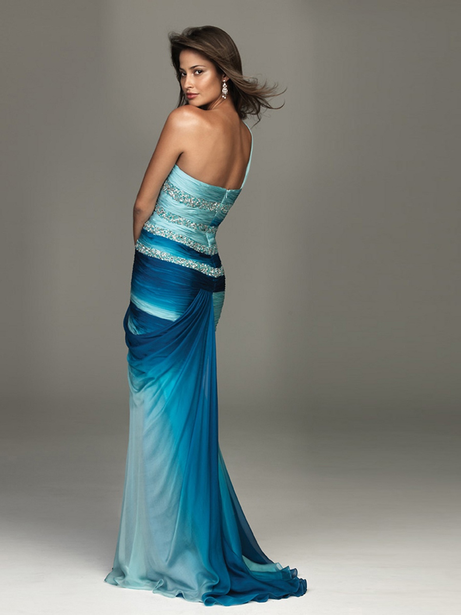 Mermaid Multi-Color Chiffon One-Shoulder-herzförmiger Ausschnitt ärmellos bodenlangen Abendkleid