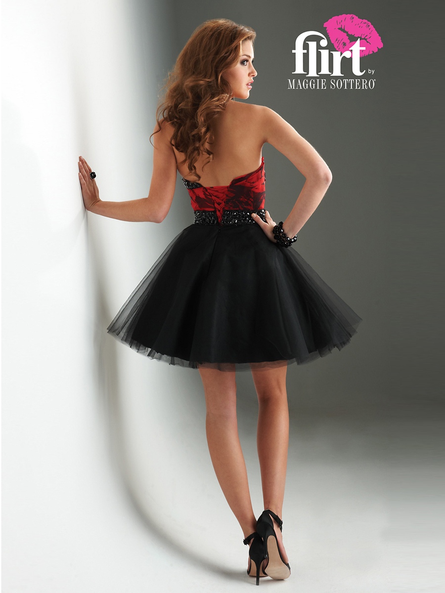Chic Short Strapless Dress with A-Line Tulle Skirt And Floral Print Bodice