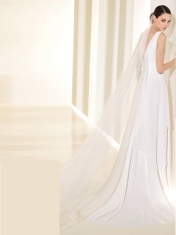 Колонка V-образным вырезом Бисероплетение и оборками из шифона Очаровательное свадебное платье