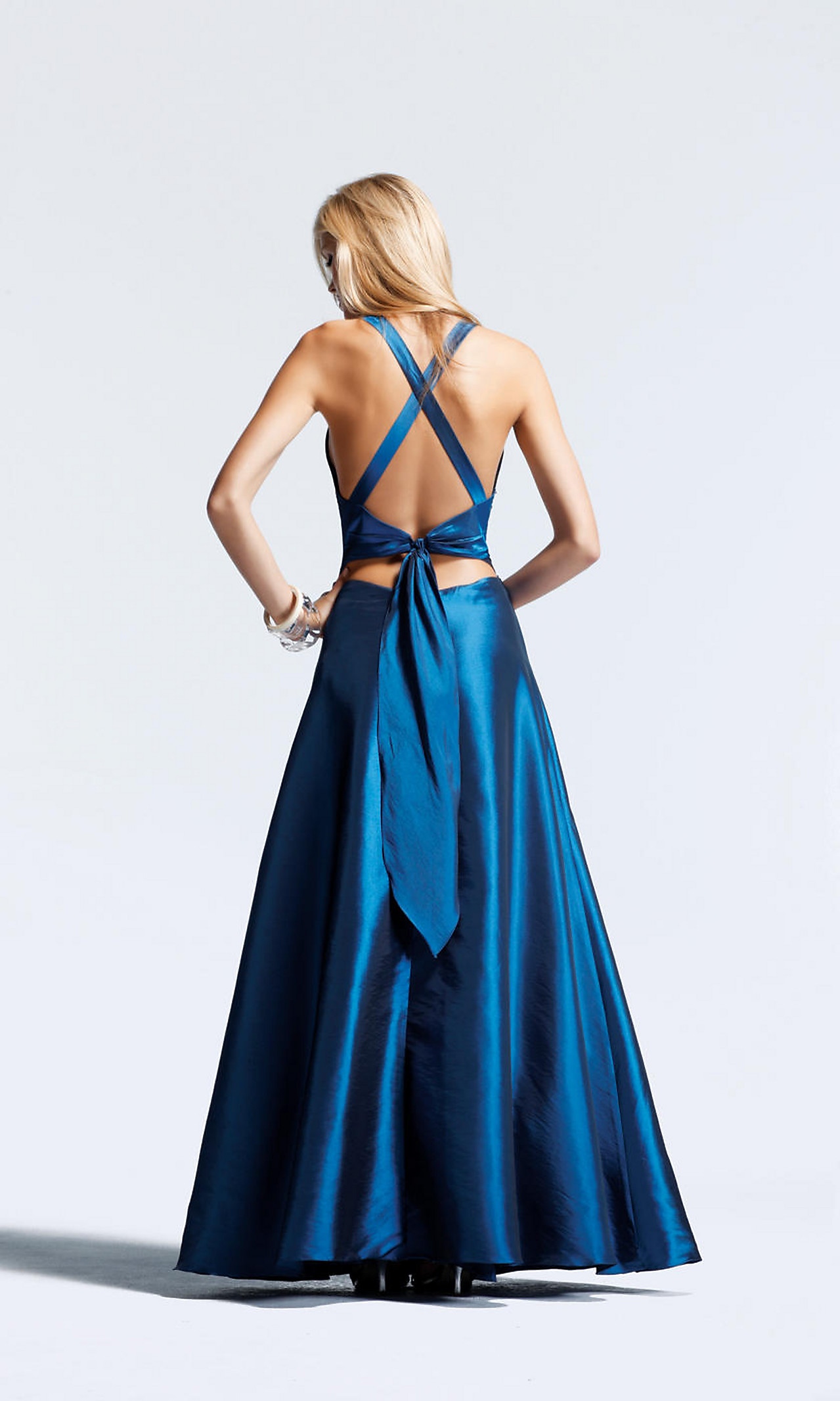 Plunging V-Neck Floor Length Royal Blue Elastic Satin Celebrity Dress of Beadwork